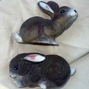 Vintage 1989 Art Line Marked Lot of 2 Rubber Plastic Brown & White bunnies